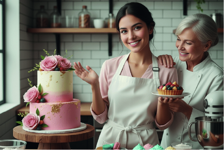 Alumna decorando pastel durante curso de repostería profesional en Valencia