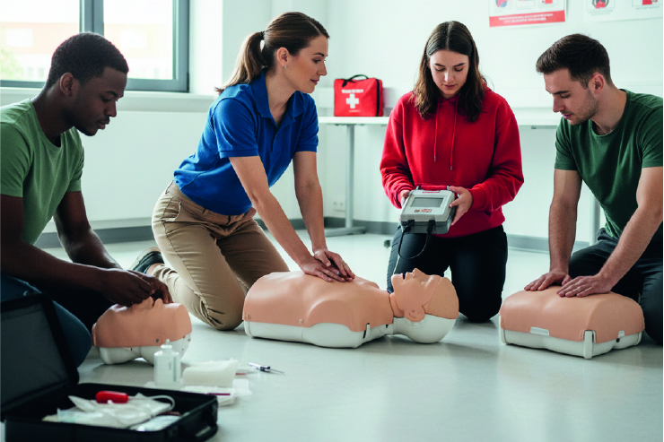 Estudiantes aprendiendo técnicas de primeros auxilios y reanimación cardiopulmonar en curso de CCIATU en Valencia, Carabobo