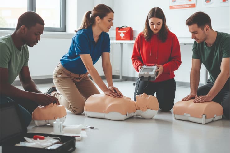Estudiantes aprendiendo técnicas de primeros auxilios y reanimación cardiopulmonar en curso de CCIATU en Valencia, Carabobo