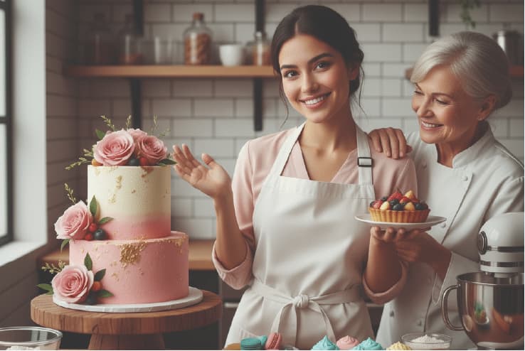 Alumna decorando pastel durante curso de repostería profesional en Valencia